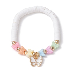 Colorful Polymer Clay Heishi Surfer Stretch Bracelet with Acrylic Butterfly Charms, Kids Bracelet, Colorful, Inner Diameter: 1-1/2 inch(3.8cm)