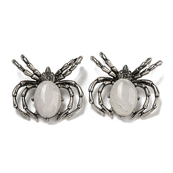 Хрусталь Природного кварца хрустальных подвесок, талисманы-пауки из горного хрусталя, с реечной накладкой из латуни с фурнитурой под античное серебро, без кадмия и без свинца, 36x36x7.5 мм, отверстие : 3x5.5 мм