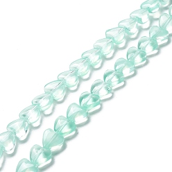 Aquamarine Transparent Glass Beads Strand, Heart, Aquamarine, 7.5~8.5x8~8.5x4~4.5mm, Hole: 1mm, about 44~45pcs/strand, 12.56~12.87 inch(31.9~32.7cm)