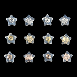 Mixed Color 16Pcs 4 Colors Silicone Ear Nuts, Earring Backs, with Brass Findings, Star, Cadmium Free & Nickel Free & Lead Free, Mixed Color, 6x6x5mm, Hole: 0.7mm, 4pcs/color