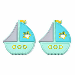 Aquamarine Food Grade Eco-Friendly Silicone Focal Beads, Boat, Aquamarine, 90x78.5x8.5mm, Hole: 14x17mm