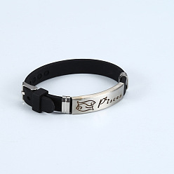 Рыбы Силиконовые шнур браслеты, 304 браслеты из нержавеющей стали с созвездиями для мужчин и женщин, Рыбы, 8-5/8 дюйм (22 см)