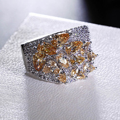 Перу Латунные микро проложить пальцев кольца кубического циркония, цветок, платина, Перу, размер США 8 (18.1 мм)