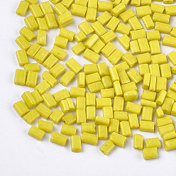 Yellow Baking Paint Glass Flat Beads, Rectangle, Yellow, 4~7x3~4x2.5mm, Hole: 0.8mm, about 2500pcs/bag