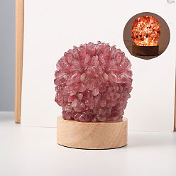 Клубничный Кварц Натуральный клубничный кварцевый шар, ночник, с USB-проводом и деревянной основой, для украшения рабочего стола домашнего офиса, 120x90 мм