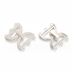 Платина Латунные микро проложить кубического циркония раз за застежками, платина, 16x19x6 мм, отверстие : 1 мм