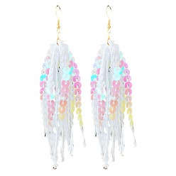 Белый Подвесные серьги из акрила и пластика с блестками и кисточками, золотые, белые, 110 мм