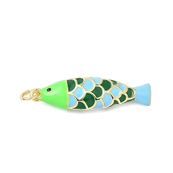 Зеленый Латунные подвески, рыбы прелести, с эмалью, без кадмия и без свинца, стойки покрытие, долговечный, с целью перехода в кольце, реальный 18 k позолоченный, зелёные, 29.5x8.5x4.5 мм, отверстие : 3.3 мм