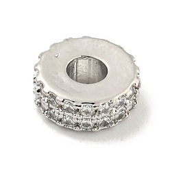 Прозрачный Обшивка стойки латунь с циркониевыми бусинами, долговечный, без свинца и без кадмия, плоско-круглые, платина, прозрачные, 8x3 мм, отверстие : 2.5 мм