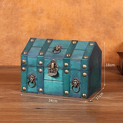 Бирюза Прямоугольный ретро деревянный набор ювелирных изделий, органайзер для хранения коробок, сундук с сокровищами для сережек, Кольца, , бирюзовые, 24x17x18 см