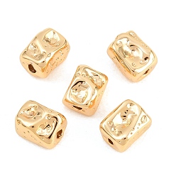 Настоящее золото 18K Латунные бусины, без никеля , фактурный прямоугольник с эффектом ковки, реальный 18 k позолоченный, 7x5.5x5 мм, отверстие : 1.4 мм
