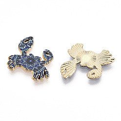 Bleu Acier Pendentifs en alliage imprimés, or et de lumière, charmes de crabe, bleu acier, 19.5x20x1.5mm, Trou: 0.6mm