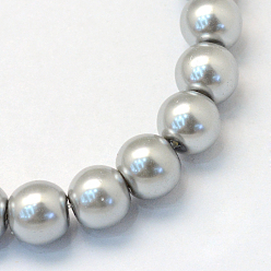 Dark Gray Baking Painted Pearlized Glass Pearl Round Bead Strands, Dark Gray, 6~7mm, Hole: 1mm, about 145pcs/strand, 31.4 inch