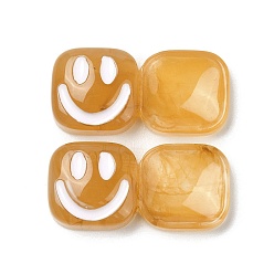 Коричневый Смола декодирует кабошоны, улыбающееся лицо квадратное, кофе, 11x27x7 мм