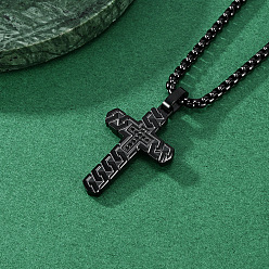 Black 304 Stainless Steel Woven Religion Cross Pendant Necklaces for Men, Black, 23.62 inch(60cm)