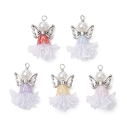 (52) Непрозрачная лаванда Имитация подвески желе акриловые, подвески-ангелы в форме цветка, с крыльями из сплава, полиэстеровым кружевом и круглой петлей из экологически чистой медной проволоки, разноцветные, 35~36x20.5~25x10~11 мм, отверстие : 2.5~3 мм