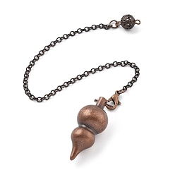 Красная Медь Латунный маятник для биолокации большие заостренные тыквенные подвески, с когтя омара застежками и цепи, стойки покрытие, Красная медь, 234 мм, отверстие : 2 мм