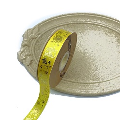 Yellow Golden Hot Stamping Butterfly Star Pattern Polyester Ribbons, for DIY Handmade Craft, Hair Bowknots and Gift Decoration, Yellow, 1 inch(25mm), 48 Yards/Roll