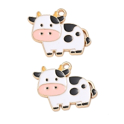 White Alloy Enamel Pendants, Cattle Charms, Golden, White, 20.5x25x1.5mm, Hole: 2mm
