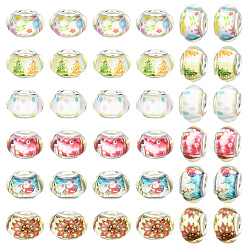 (52) Непрозрачная лаванда 60 шт 6 цвета смолы европейские бусины, Новогодняя тема, рондель с цветком, Санта-Клаусом, деревом, пятном, снеговиком и звездой, разноцветные, 14x10 мм, отверстие : 5 мм