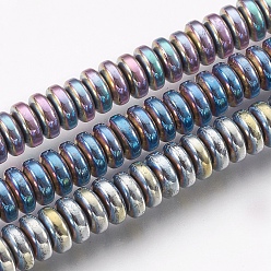 Mixed Color Electroplate Non-magnetic Synthetic Hematite Beads Strands, Long-Lasting Plated, Rondelle, Mixed Color, 6~6.5x2.5~2.8mm, Hole: 1.5mm, about 151pcs/strand, 15.55 inch(39.5cm)