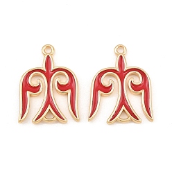 Rouge Breloques connecteur en laiton émaillé, liens d'hirondelle, réel 18 k plaqué or, rouge, 23x17x2mm, Trou: 1.7mm