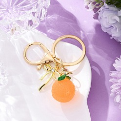 Оранжевый Брелок-подвеска из акрила/смолы в виде фруктов, с подвесками из сплава и застежкой и железными кольцами для ключей, оранжевые, оранжевые, 85 мм