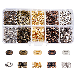 Mixed Color 500Pcs 10 Style Tibetan Style Alloy Spacer Beads, Cadmium Free & Lead Free, Square & Bicone & Donut, Mixed Color, 5~7x5~7x2~3mm, Hole: 1~2.5mm, 50pcs/style