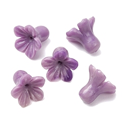Orquídea Oscura Cuentas talladas de coral sintético teñido, flor de dos tonos, orquídea oscura, 12x14.5 mm, agujero: 1.4 mm