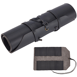 Black PU Leather Tool Organizers, Tool Storage Rolls, Rectangle, Black, 38.3x25x0.35cm