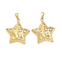 Золотой Текстурированные 304 подвески из нержавеющей стали и АБС-пластика с имитацией жемчуга, звезды прелести, золотые, 30.5x27.5x5 мм, отверстие : 7x3 мм