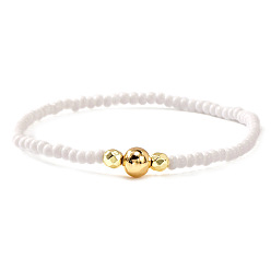 Белый Рождественские эластичные браслеты из латуни и смолы с бусинами для женщин, белые, 6.89 дюйм (17.5 см)