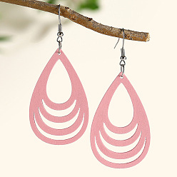 Pink Серьги-подвески в форме капли из полого дерева, платина, розовые, 77x34 мм