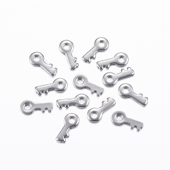 Stainless Steel Color Tarnish Resistant 201 Stainless Steel Pendants, Key, Stainless Steel Color, 10x4.5x0.8mm, Hole: 2mm