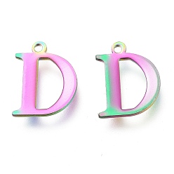Letter D Ионное покрытие (ip) 304 брелоки из нержавеющей стали, лазерная резка, алфавит, Радуга цветов, letter.d, 12x9.5x0.8 мм, отверстие : 1 мм