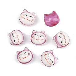 Orchid Handmade Porcelain Beads, Cat Shape, Orchid, 9x9.5x8~8.5mm, Hole: 1.8~2mm