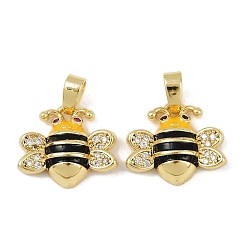 Черный Латунные микро проложить кубического циркония подвески, без кадмия и без свинца, с эмалью, прелести пчел, реальный 18 k позолоченный, чёрные, 12.5x14.5x4.5 мм, отверстие : 4.5x2.5 мм