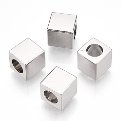 Платина Сплавочные бусины, бусины с большим отверстием, квадратный, платина, 8x8x8 мм, отверстие : 5~6 мм