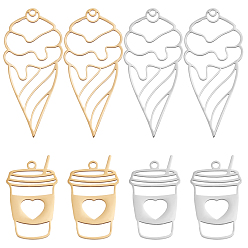 Золотой & Цвет Нержавеющей Стали 16 шт 4 стиль 201 подвески из нержавеющей стали, лазерная резка, чашка и мороженое, золотые и нержавеющая сталь цвет, 4 шт / стиль