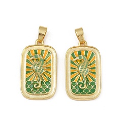 Зеленый Латунь эмаль подвески, долговечный, без свинца и без кадмия, стойки покрытие, золотые, прямоугольник с подвесками в виде морского конька, зелёные, 27.5x15.5x3.5 мм, отверстие : 5.5x3.5 мм