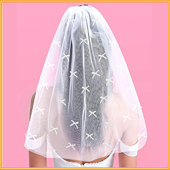 Белый Свадебная фата из полиэстера с бантом, украшения для свадебной вечеринки для женщин, с пластиковой расческой, белые, 540x380x10 мм