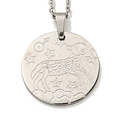 Aries Non-Tarnish Constellation Pendant Necklaces, 201 Stainless Steel Cable Chain Necklaces, Aries, 19.96 inch(50.7cm)