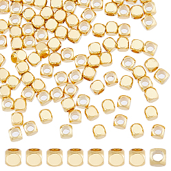 Настоящее золото 18K 100 латунные бусины шт., долговечный, кубические, реальный 18 k позолоченный, 3x3x3 мм, отверстие : 1.8 мм