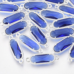 Синий Стеклянные ссылки, с посеребренными выводами из экологически чистого сплава, граненые, овальные, синие, 21x7x3 мм, отверстие : 1.2 мм