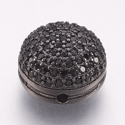 Gunmetal Eco-Friendly Brass Micro Pave Cubic Zirconia Beads, Lead Free & Cadmium Free, Half Round, Black, Gunmetal, 12x6.5mm, Hole: 1mm