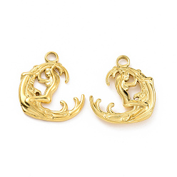Real 18K Gold Plated Ion Plating(IP) 304 Stainless Steel Pendant, Moon with Human Charm, Real 18K Gold Plated, 22x19x2mm, Hole: 3mm