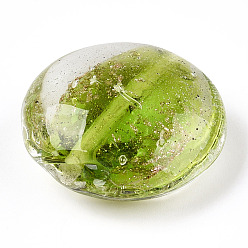 Желто-Зеленый Светящиеся бусины лэмпворк из золота и песка ручной работы, светится в темноте, плоско-круглые, желто-зеленый, 25~26.5x27.5~28.5x12~13 мм, отверстие : 1.2~2.5 мм