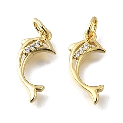 Настоящее золото 18K Латунные микро проложить кубического циркония подвески, прелести дельфинов, стойки покрытие, прочное покрытие, без кадмия и без свинца, с целью перехода в кольце, реальный 18 k позолоченный, 16.5x8x2.5 мм, отверстие : 3 мм