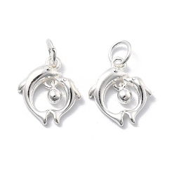 Dolphin 925 серебряные шармы, с перемычками и 925 штампом, серебро , дельфин, 10.4x10.2x3 мм, отверстие : 3.5 мм