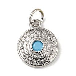 Платина Покрытие стойки, латунные подвески с глубоким небесно-голубым микро-паве, подвески с кубическим цирконием глубокого небесно-голубого цвета, с целью перехода в кольце, без кадмия и без свинца, долговечный, плоско-круглые, платина, 13.5x11x2 мм, отверстие : 3.4 мм